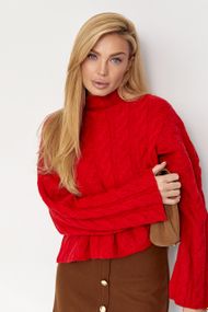 В'язаний  светр із косичками - червоний цвет, ONE SIZE (є розміри)