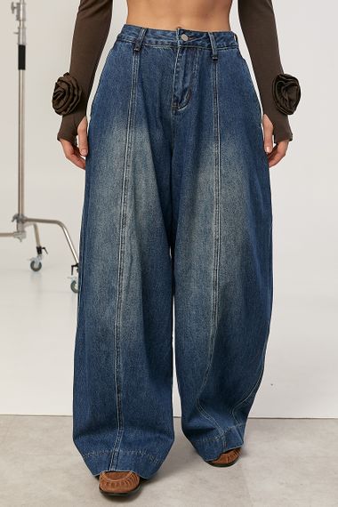 Широкі джинси Baggy з декоративними швами спереду - синій цвет, XL (є розміри)