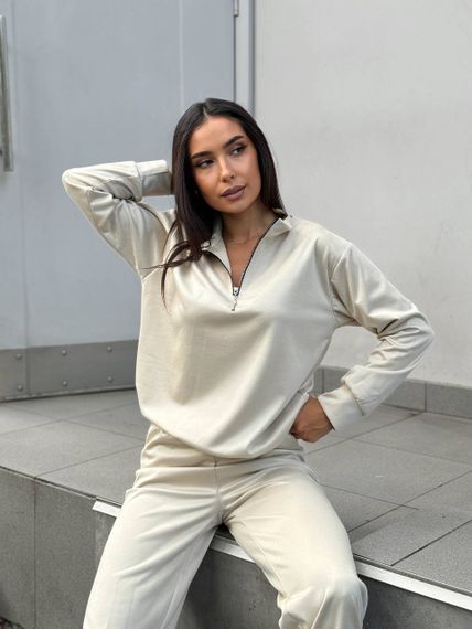 Женский спортивный костюм весна-осень свитшот и джоггеры NB24049 цвет молочный, размер 54/56 | Зображення 5