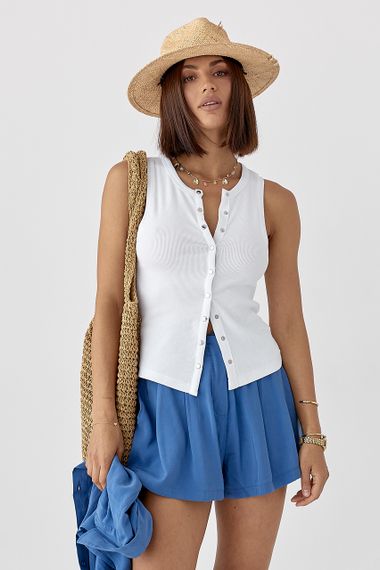 Майка в рубчик на кнопках - білий цвет, S (є розміри)