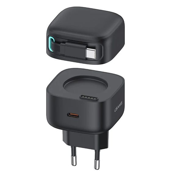 МЗП Usams US-CC202 GaN With Type-C Magnetic Retractable Cable Module XMF Ser. 35W (2USB-C) Black