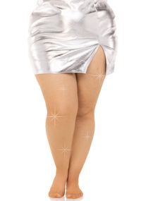 Колготки Leg Avenue Rhinestone micro net tights Plus size Caramel, мелкая сетка, стразы