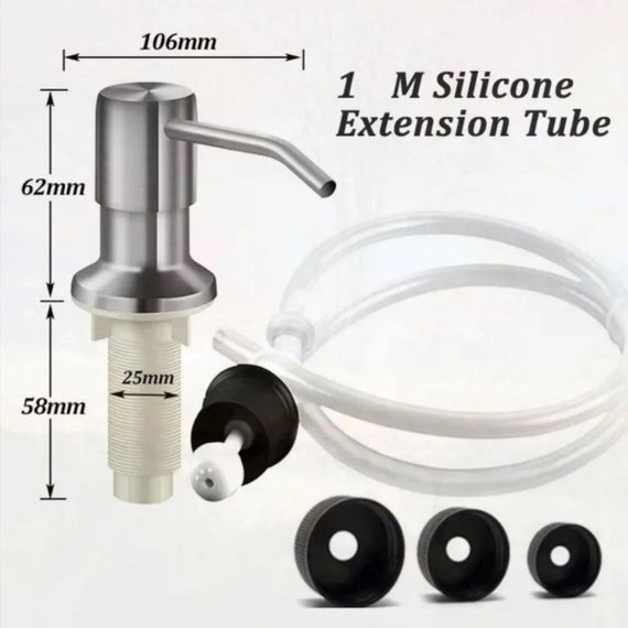 Дозатор миючого засобу врізний для кухонної мийки з гнучкою трубкою Хромований метал 1 м | Зображення 2