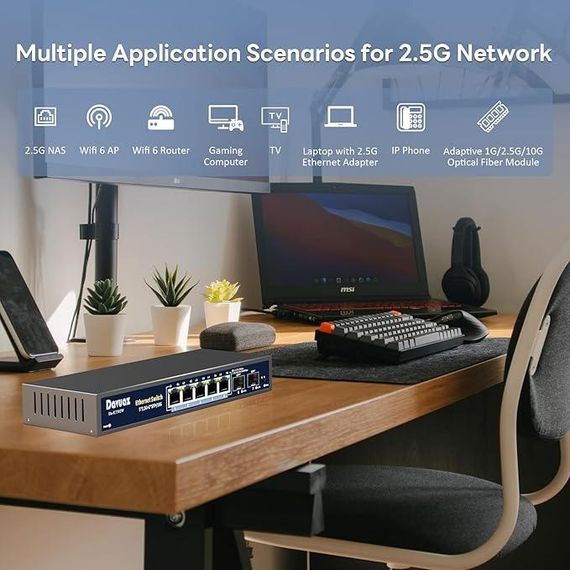 Davuaz 7-Port 2.5G Unmanaged Ethernet Switch Высокоскоростной сетевой коммутатор | Зображення 3
