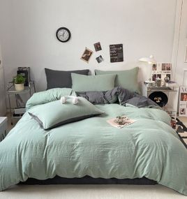 Постільна білизна сімейна Dushka Home Полікотон 21160 160х215х2 см м'ята з сірим