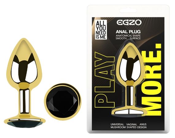 Анальна пробка з кристалом EGZO - Gold Round Plug Black size S sexstyle