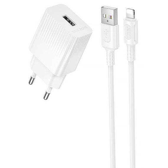 МЗП Borofone BAS71A Source 10.5W (1USB-A) + кабель USB to Lightning Black white