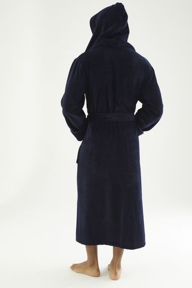 Мужской велюровый халат Nusa 7230 с капюшоном, темно-синий, 3XL | Зображення 3