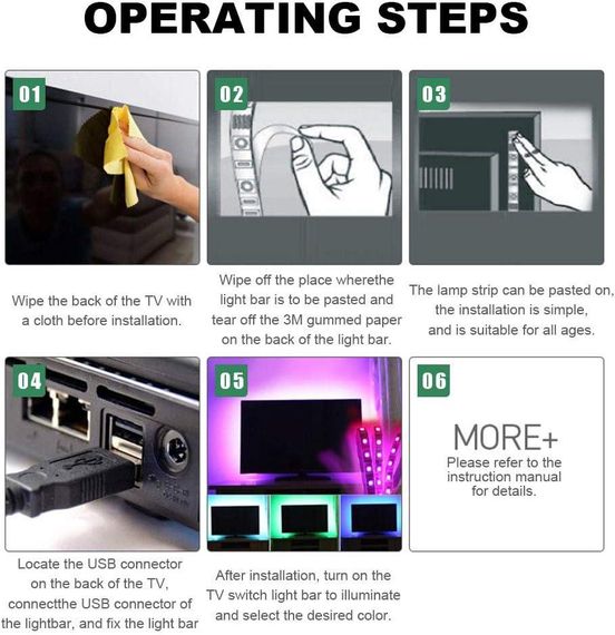 Світлодіодні стрічка для телевізора 2 метри, підсвітка телевізора, світлодіодна стрічка USB з пультом. | Зображення 4