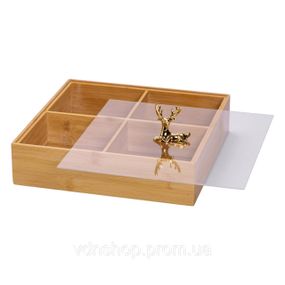 Менажница деревянная на 4 секции с крышкой квадратная HB-40-1