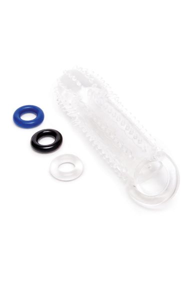 Насадка на пеніс із рельєфом Size-Up з 3 кільцями, прозора, 15.5 см sexstyle | Зображення 3