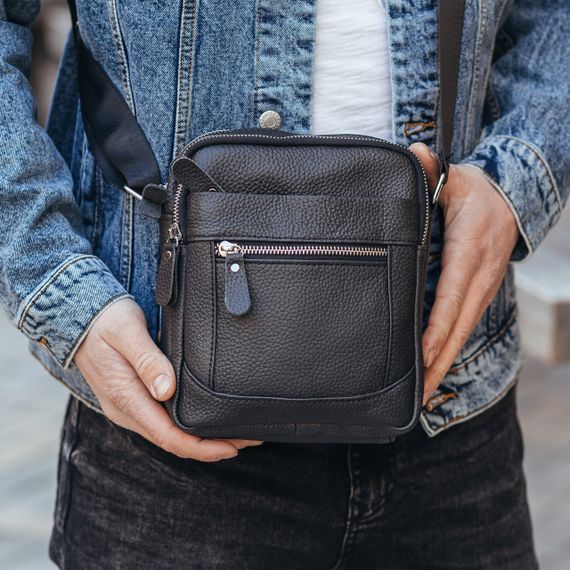 Чоловіча шкіряна сумка через плече чорна Tiding Bag LA3314-1BL | Зображення 1