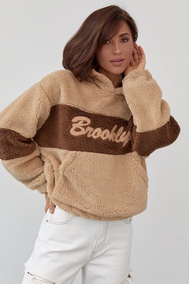 Женское худи из экомеха с надписью Brooklyn - светло-коричневый цвет, S (есть размеры) | Зображення 4
