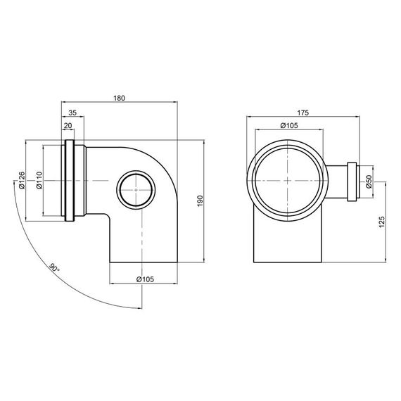 Коліно каналізаційне з відведенням TA Sewage 110х110х50, 90° TR110015 | Зображення 1