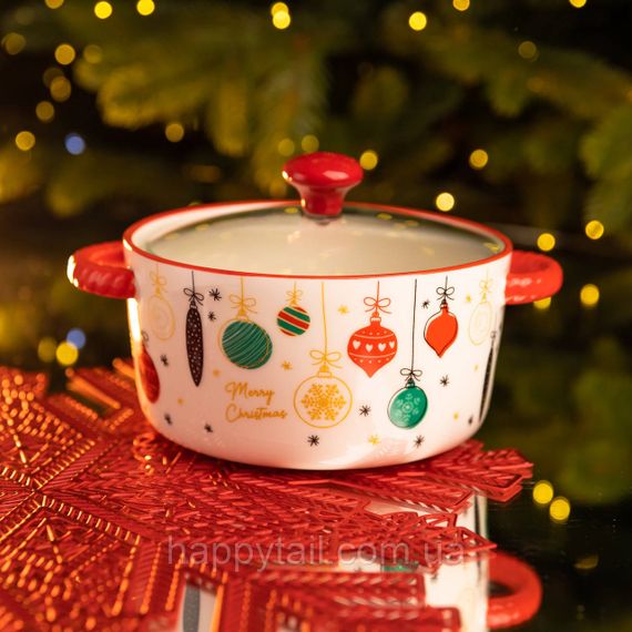 Супниця порцелянова Merry Christmas новорічна  800 (мл) з кришкою Yiwu FM-CS-9B | Зображення 1