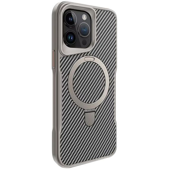 TPU+PC чохол Metal Buttons with MagSafe Carbon Ring для Apple iPhone 15 Pro (6.1") Сірий