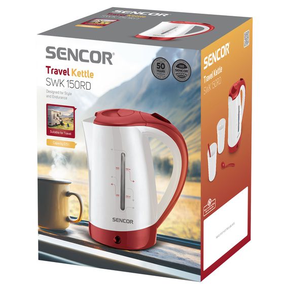 Електрочайник Sencor 0.5л, Strix, пластик, в комплекті 2 склянки + 2ложки, біло-червоний (SWK150RD) | Зображення 2