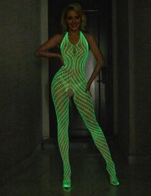 Комбінезон з тканини що світиться у темряві Star Night з доступом, білий, XS-M Sex Aura