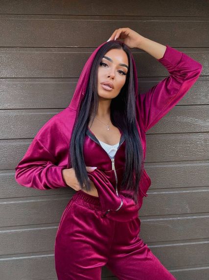 Жіночий спортивний костюм велюровий з кофтою на блискавці розмір S колір марсала Vi114 | Зображення 2