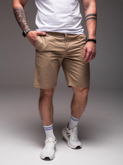 Мужские летние брючные шорты коттоновые под ремень RA2032, цвет бежевый, размер L
