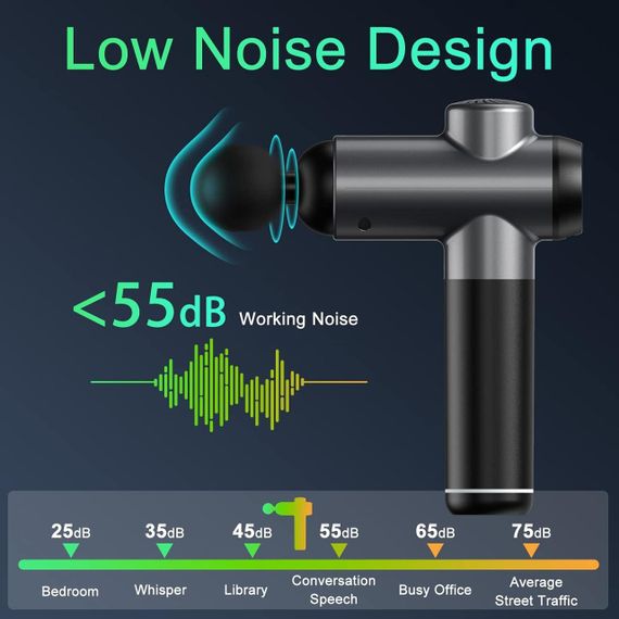 Перкусійний ручний масажер Massage Gun BDBKMG, м'язовий масажний пістолет, 99 режимів, 6 насадок, Чорний | Зображення 3
