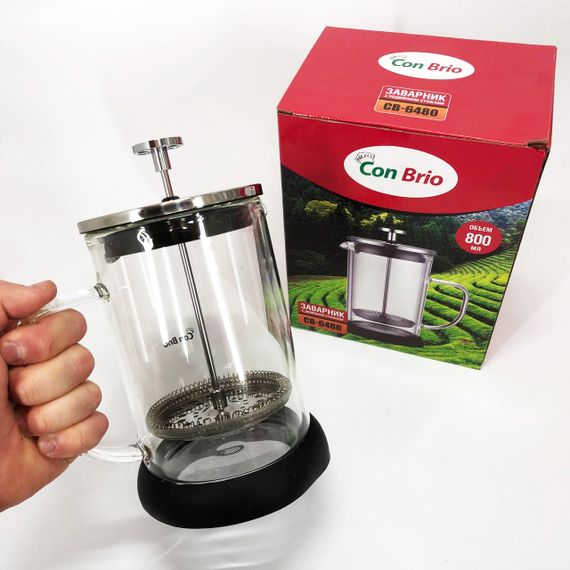 Френч-прес із подвійними стінками Con Brio CB-6480 800 мл, Заварник для чаю з пресом багаторазовий | Зображення 2