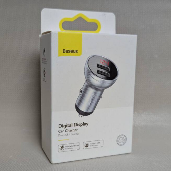Автомобильная зарядка Baseus Digital Display, 24W 4.8A, USB, LED-дисплей, серая