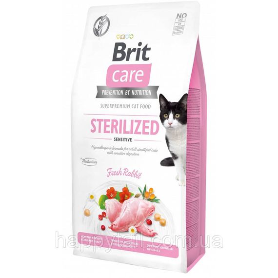 Корм сухой Brit Care Cat Grain Free Sterilized Sensitive для стерилизованных кошек с чувствительным пищеварением с кроликом 7 кг