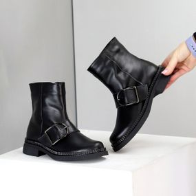 Стильные кожаные черные ботинки с утеплителем низкий ход