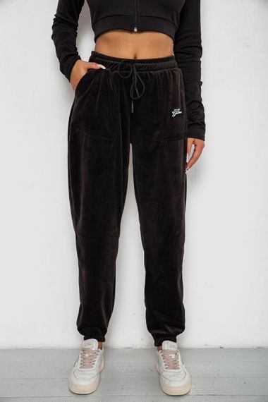 Спортивные штаны велюровые женские на флисе, цвет черный, 238R58649-1