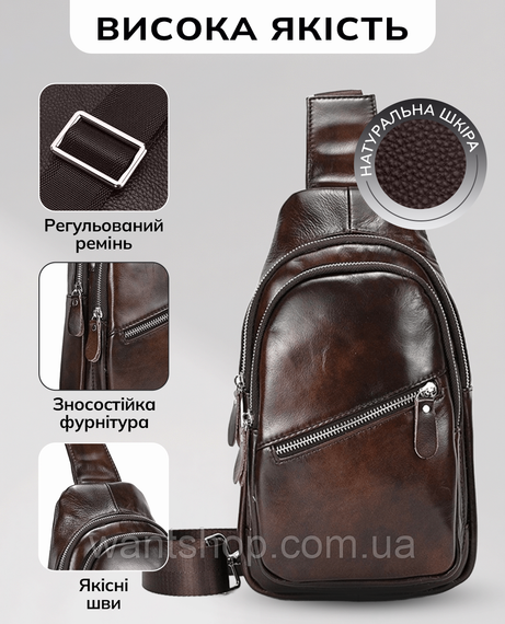 Чоловічий шкіряний слинг-рюкзак на одне плече TIDING BAG TM-49539 коричнева | Зображення 4