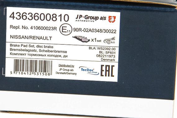 Колодки передні гальмівні Nissan X-Trail/Qashqa/Koleos 07-, JP Group (4363600810) | Зображення 5