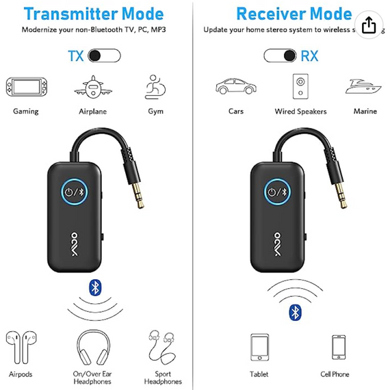 Bluetooth 5.3 приймач-передавач YMOO B06T2 (TX / RX, aptX-LL, aptX-HD) | Зображення 1