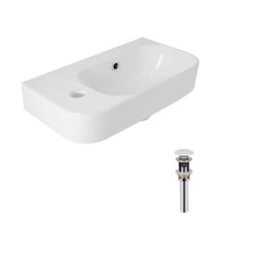 Комплект Qtap Tern: Раковина підвісна прямокутна ліва 450х250х158 мм White + Донний клапан PU02O