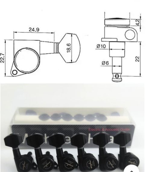 Колки Machine Heads Guyker 6R локовые для электрогитары Fender Yamaha Cort ESP гитари черные | Зображення 2