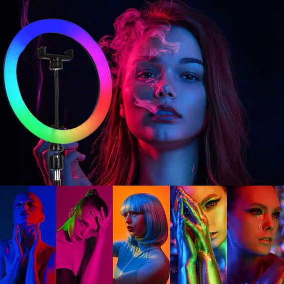 Кільцева RGB лампа 33 см, від USB, з тримачем для телефону, RING MJ33 / Світлодіодне селфі-кільце | Зображення 1