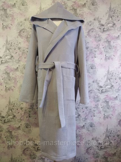 Халат чоловічий вафельний лазневий у басейн домашній бавовняний з капюшоном сірий 70