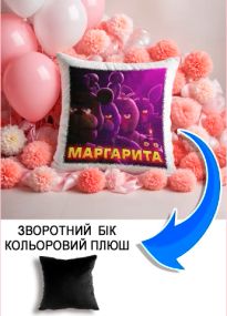 Подушка плюшева Мерч Крафт Дизайн з принтом FNAF імя Маргарита чорний плюш квадратна 33х33 см