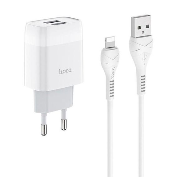Набір СЗУ 110-240V HOCO C73A+ кабель Lighting, 2xUSB, 2.4A, кабель 1м, White | Зображення 5