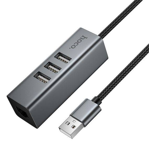 Переходник HUB Hoco HB1D USB to USB2.0*3+RJ45 Metal gray | Зображення 5