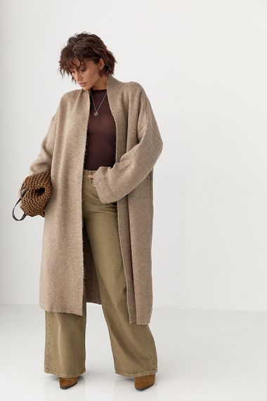 Довгий в'язаний кардиган - кавовий цвет, ONE SIZE (є розміри)