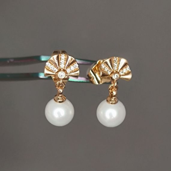 Сережки медицинское золото, розмір 18/8 мм, вага 1,9гр искусственный жемчуг