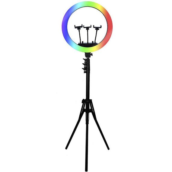 Лед-лампа кольцевая для студийного освещения Ring RGB MJ18 18см с пультом и штативом для фото и видео