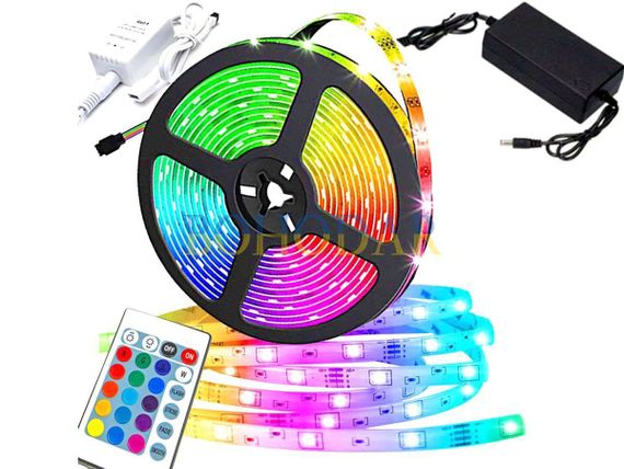 Комплект світлодіодна стрічка лента LEDSTRIP LED 5050 5 метрів RGB SMD різнокольорова +Блок живлення +Контролер +Пульт Польща! | Зображення 5