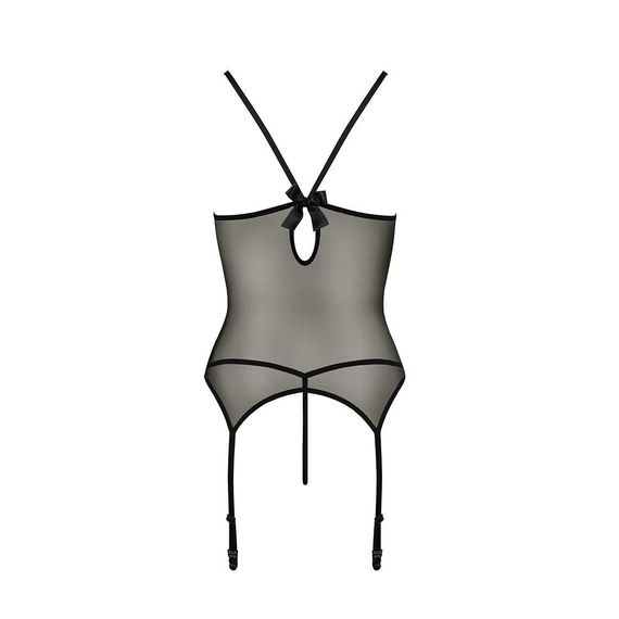 Корсет с пажами MELANIA CORSET black S/M - Passion, трусики, полупрозрачный | Зображення 5