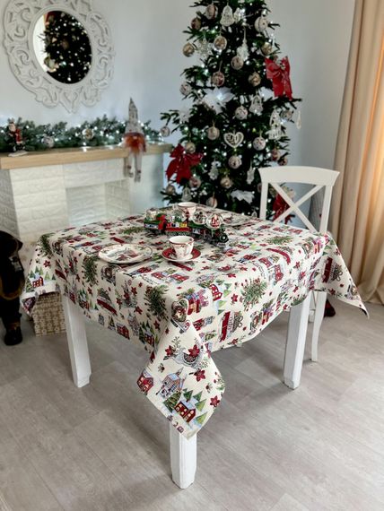 Скатертина гобеленова MELVILLE Limaso, 137х137, Квадратна, Новорічний, Срібний люрекс, 59% поліестер, 24% акрил, 17% бавовна, Гобелен | Зображення 5
