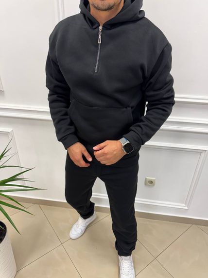 Теплий чоловічий спортивний костюм на флісі худі на блискавці і штани колір чорний розмір XL (54-56) adl1003