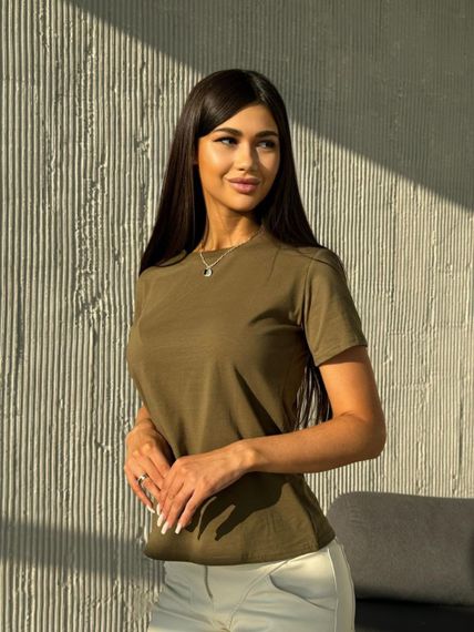 Женская летняя классическая футболка KV3333 цвет хаки, размер 42/46 onesize