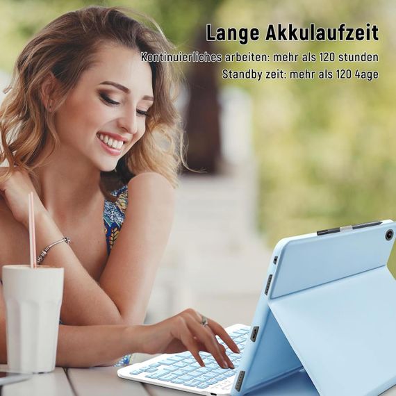 Чохол з Bluetooth-клавіатурою для Lenovo Tab M10 Plus 3-го покоління 10.6”, блакитний з тримачем для стилуса, QWERTY розкладка | Зображення 3