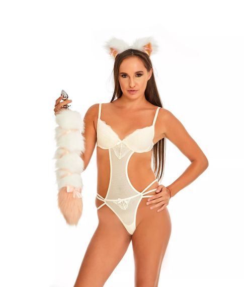 Анальний хвіст зі стрічкою без пробки, Білий з персиковим кінчиком, OKOVA 50 см. sexstyle | Зображення 3